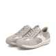 Beigeweiße Rieker Damen Schnürschuhe N1103-90 mit metallischem Finish. Schuhpaar seitlich schräg.