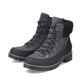 
Staubgraue Rieker Damen Stiefeletten Y9071-40 mit einer Profilsohle mit Blockabsatz. Schuh seitlich schräg