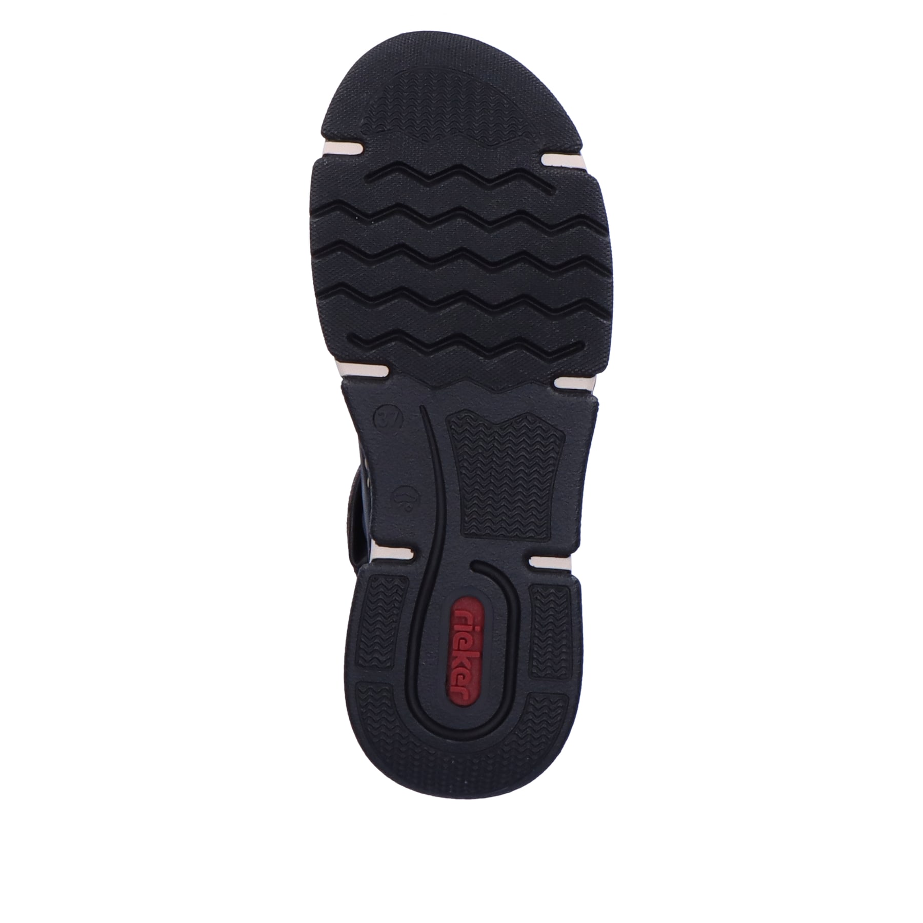 Schwarz-graue Rieker Damen Kurzstiefel 45983-00 mit einem Reißverschluss. Schuh Laufsohle.