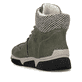 Khaki-schwarze Rieker Damen Schnürstiefel 45955-54 mit Strick-Kragen. Schuh von hinten.