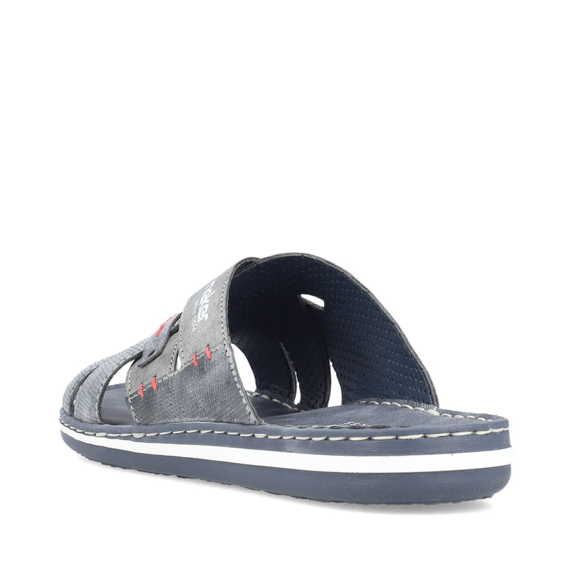 Mules Rieker bleues pour homme 21062-15 avec coutures modernes élégantes. Chaussure vue de l'arrière.