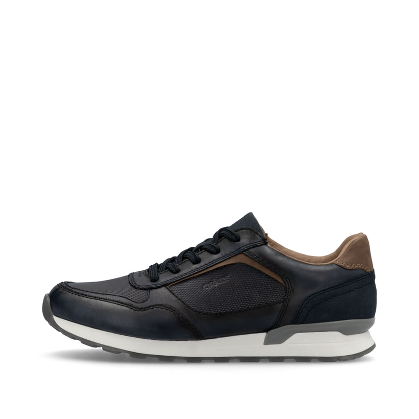 Blaue Rieker Herren Sneaker Low U0311-14 mit Schnürung sowie Komfortweite G 1/2. Schuh Außenseite.