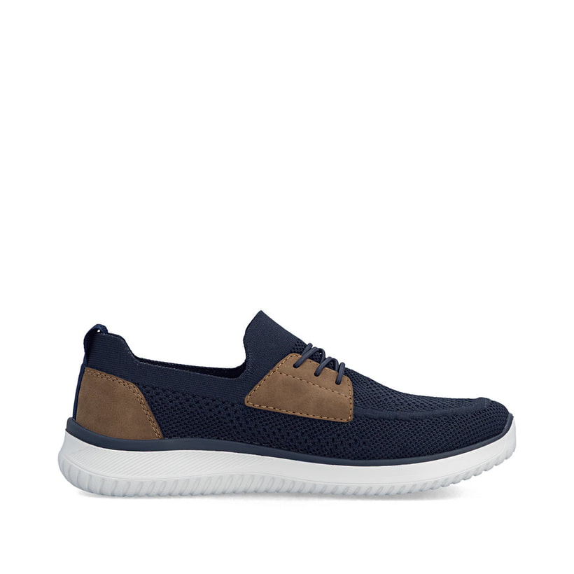 Blaue Rieker Herren Slipper B9656-14 mit einem Gummizug sowie Komfortweite G 1/2. Schuh Innenseite.
