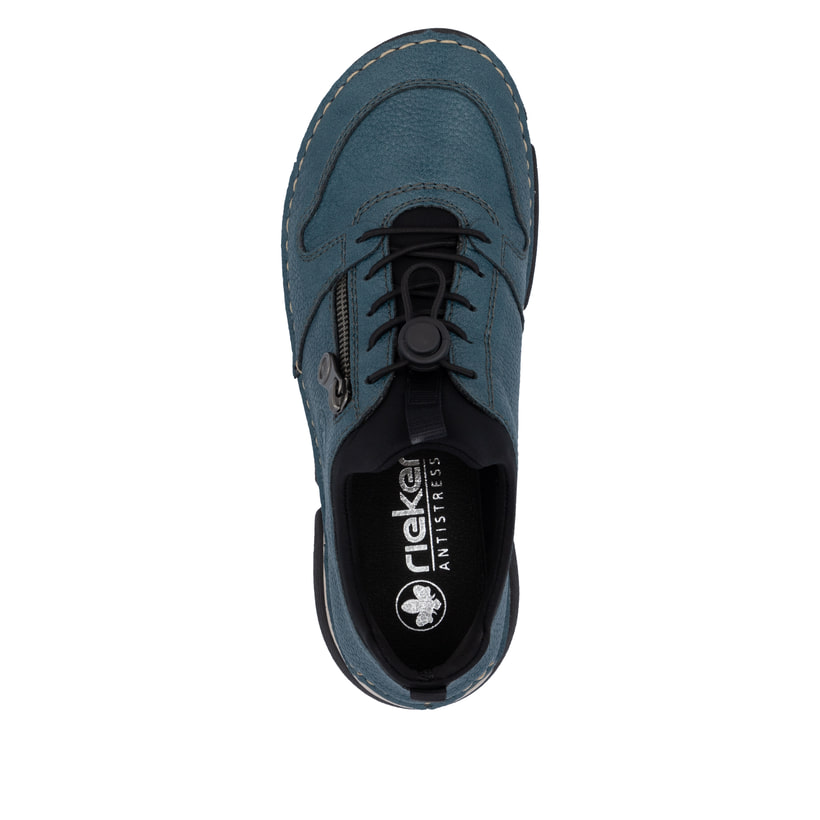 Mocassins Rieker bleus pour femme 45951-14 avec bande élastique. Chaussure vue de dessus.
