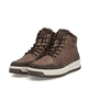 Braune Rieker Herren Schnürstiefel 38504-25 mit wasserabweisender TEX-Membran. Schuhpaar seitlich schräg.