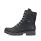 
Asphaltschwarze Rieker Damen Biker Boots 78520-00 mit Schnürung und Reißverschluss. Schuh Außenseite