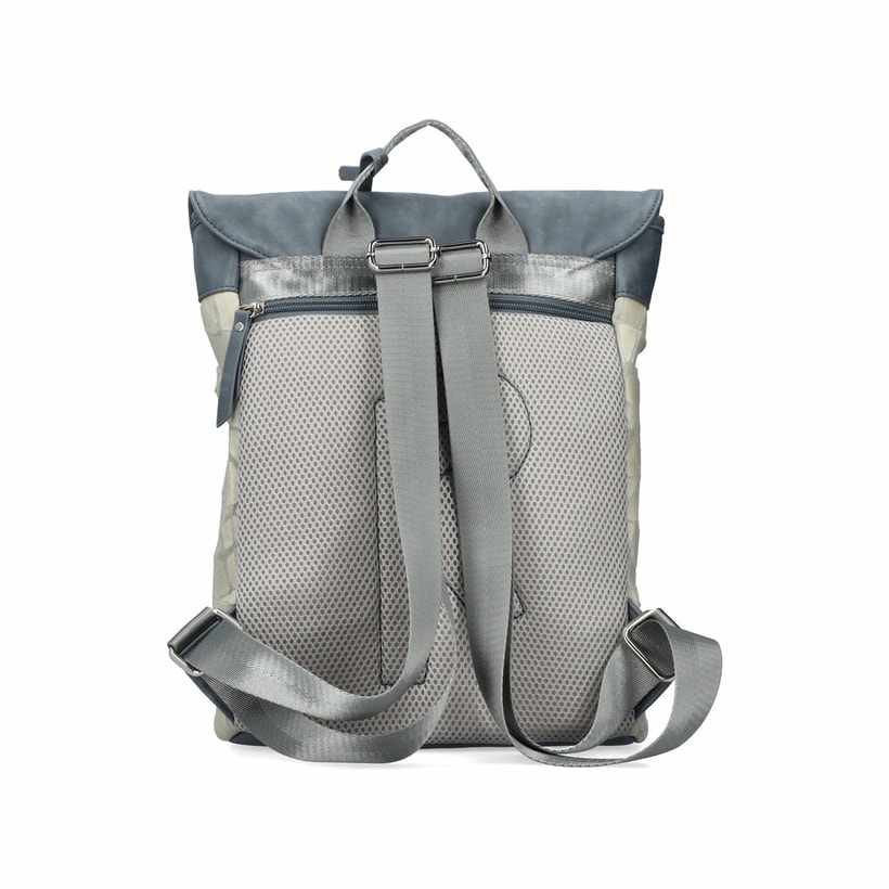 Rieker Rucksack H1386-13 in Blau mit Reißverschluss, diebstahlsicherem Rückenfach und Laptopfach. Rückseite.