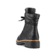 
Tiefschwarze Rieker Damen Biker Boots 72621-00 mit Schnürung und Reißverschluss. Schuh von hinten