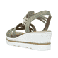 Grüne Rieker Keilsandaletten 67459-52 mit Gummizug sowie sehr leichter Sohle. Schuh von hinten.