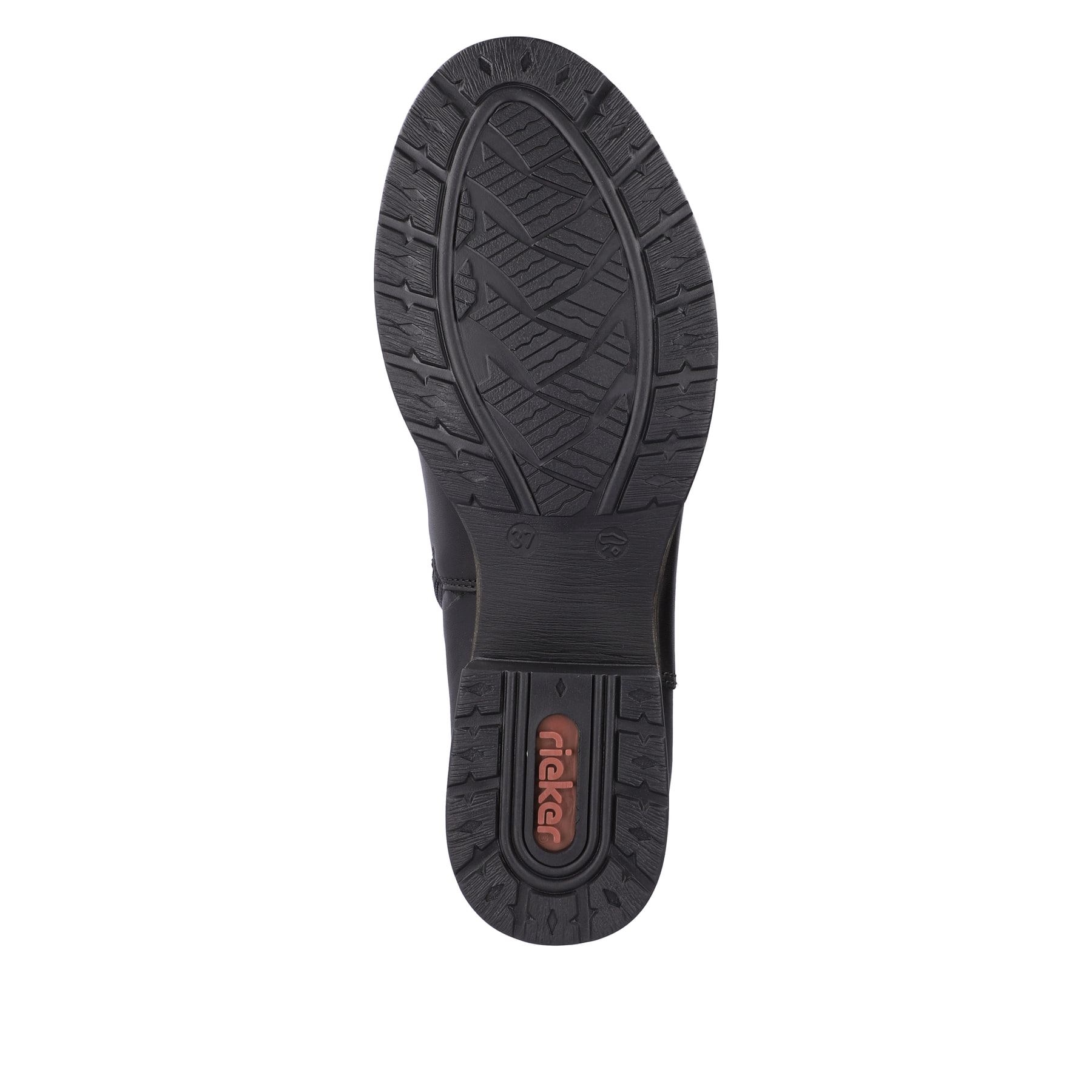 Schwarze Rieker Damen Hochschaftstiefel Z9591-01 aus Glattleder. Schuh Laufsohle.