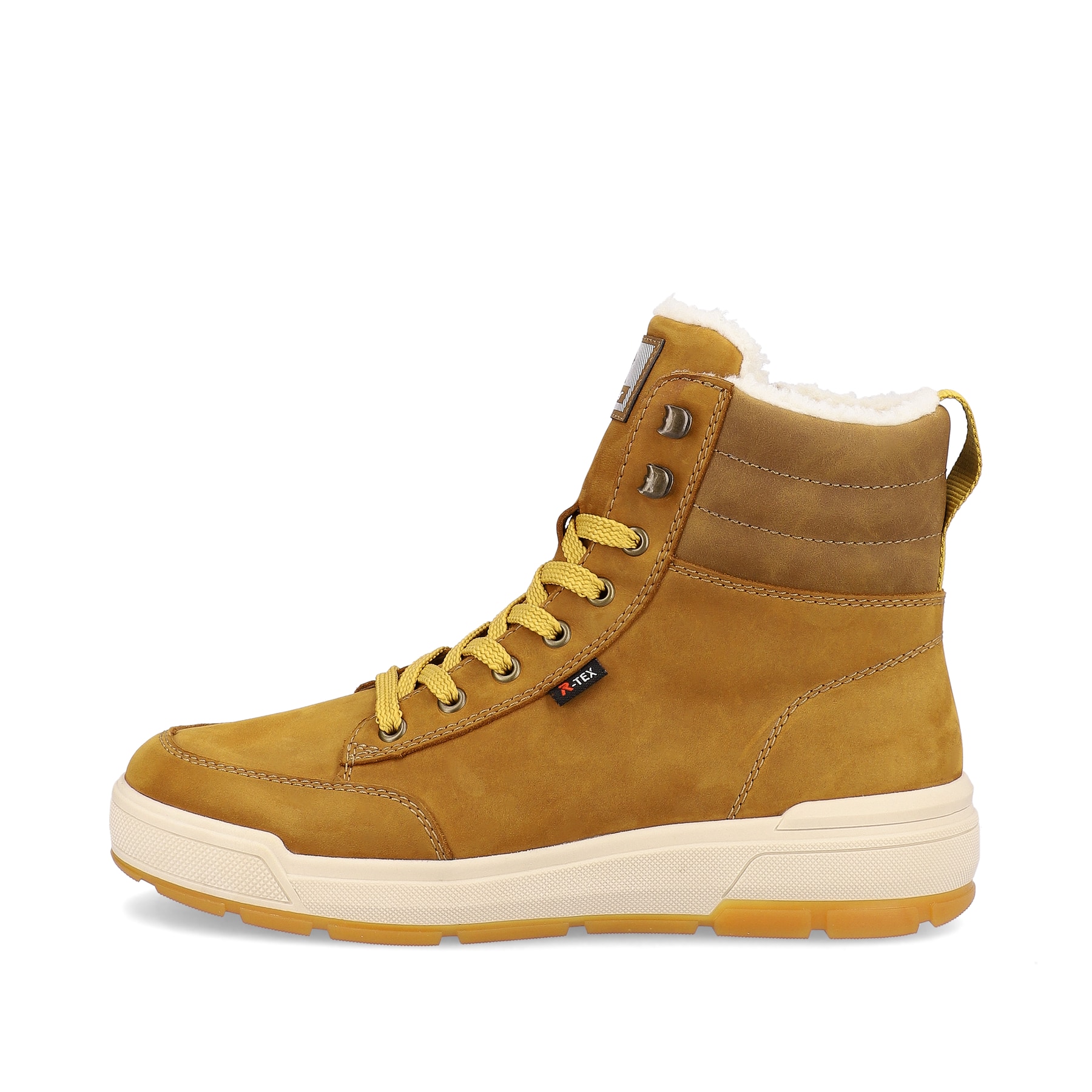 Goldgelb-braune Rieker Herren Schnürstiefel U0071-68 aus Rauleder. Schuh Außenseite.