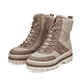 Beige Rieker Damen Schnürstiefel Y6230-62 mit Schaftkragen sowie Reißverschluss. Schuhpaar seitlich schräg.