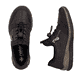 Dunkelbraune Rieker Damen Slipper N32G0-25 mit Deko-Reißverschluss. Schuh von oben, liegend.