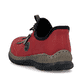 Erdbeerrote Rieker Damen Slipper N3267-33 mit easy Hineinschlüpf-Möglichkeit. Schuh von hinten.