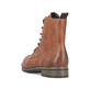 Hellbraune Rieker Damen Schnürstiefel 72220-24 mit einem Reißverschluss. Schuh von hinten.