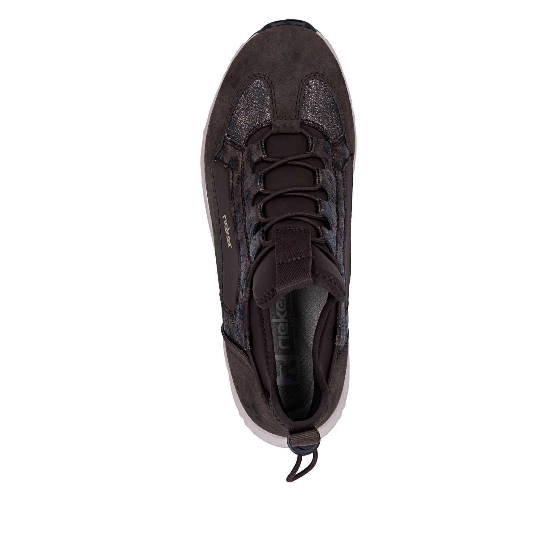 Baskets basses Rieker marron pour femmes N5254-25 avec bande élastique. Chaussure vue de dessus.