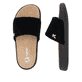 Schwarze Rieker Damen Pantoletten W3250-00 mit flexibler und ultraleichter Sohle. Schuh von oben, liegend.