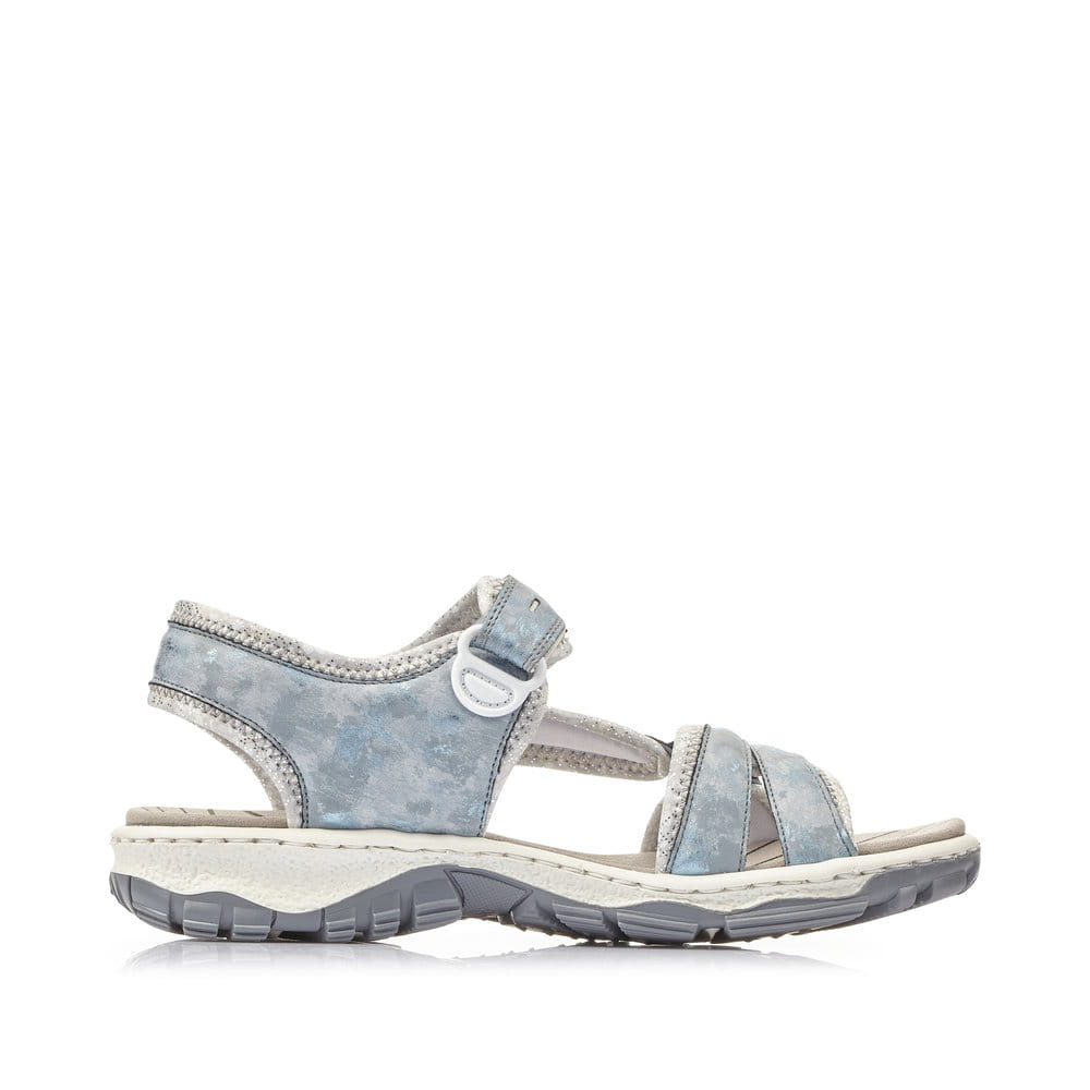 Blaue Rieker Damen Trekkingsandalen 68879-12 mit einem Klettverschluss. Schuh Innenseite.