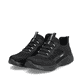 Schwarze Rieker Damen Slipper M5055-00 mit ultra leichter und flexibler Sohle. Schuh Außenseite gespiegelt.