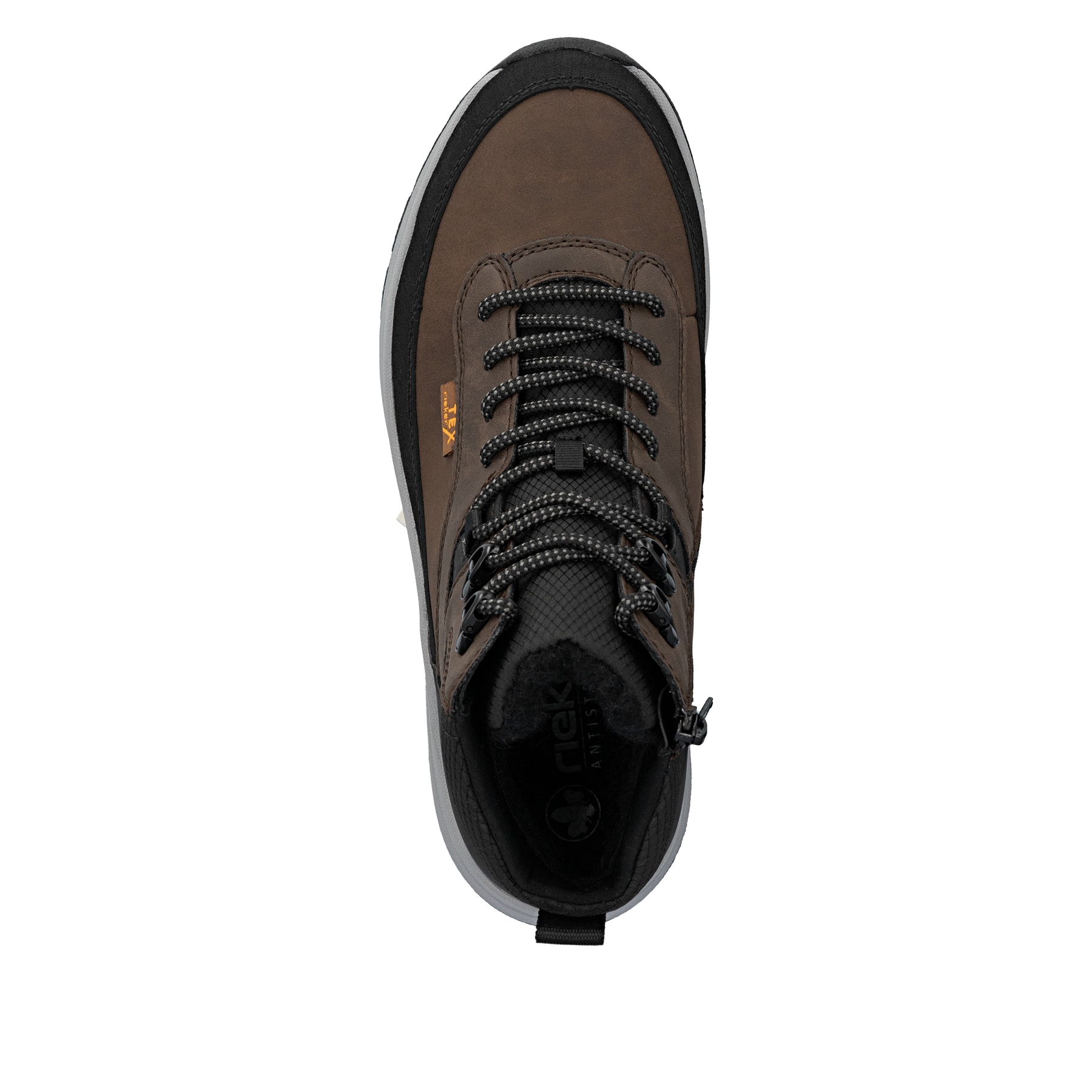 Braune Rieker Herren Schnürstiefel 11005-22 mit wasserabweisender TEX-Membran. Schuh von oben.