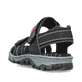Schwarze Rieker Damen Trekkingsandalen 68851-02 mit einem Klettverschluss. Schuh von hinten.