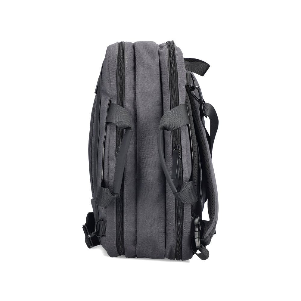 Sac pour ordinateur portable  H5200-43 en gris avec fermeture éclair, compartiment rembourré pour ordinateur portable et bretelles amovibles. Côté gauche.