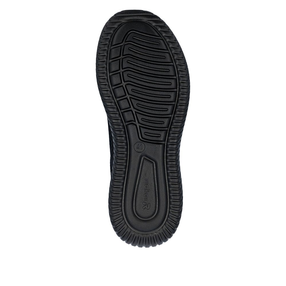 Schwarze Rieker Herren Slipper B9655-00 mit einem Gummizug sowie Komfortweite G. Schuh Laufsohle.