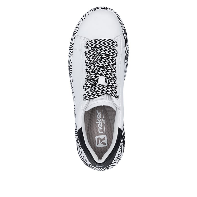 Baskets basses Rieker blanches pour femme W1201-83 en cuir lisse. Chaussure vue de dessus.