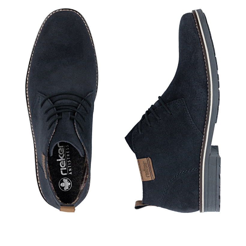 Dunkelblaue Rieker Herren Schnürschuhe 33206-14 aus Rauleder mit Komfortweite G. Schuh von oben, liegend.