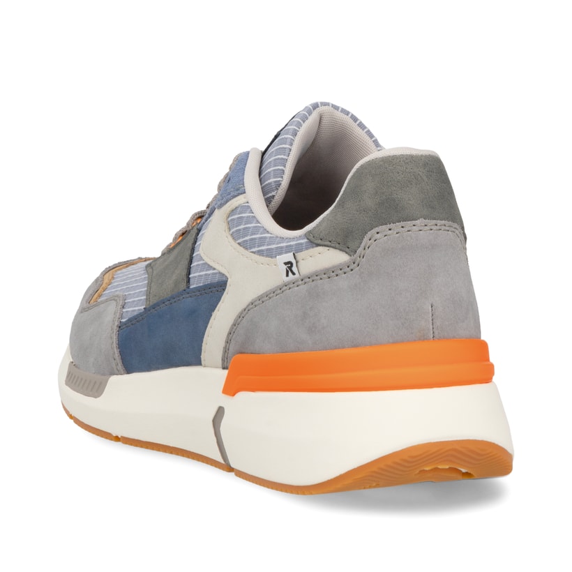 Blaue Rieker Herren Sneaker Low U1402-10 mit Schnürung sowie flexibler Sohle. Schuh von hinten.