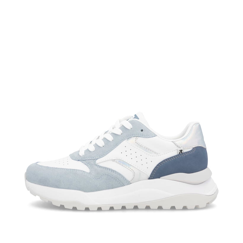 Weiße Rieker Damen Sneaker Low W2500-80 mit Schnürung sowie flexibler Sohle. Schuh Außenseite.
