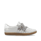 Graue Rieker Damen Slipper L9728-40 mit Gummizug sowie gepolsterter Einlegesohle. Schuh Innenseite.