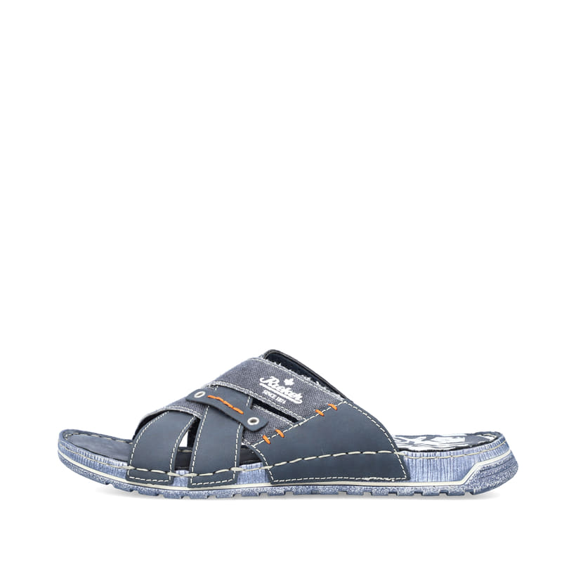 Blaue Rieker Herren Pantoletten 21999-14 mit der Extraweite H 1/2. Schuh Außenseite.