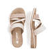 Beige Rieker Damen Pantoletten V3652-94 mit Klettverschluss sowie leichter Sohle. Schuh von oben, liegend.