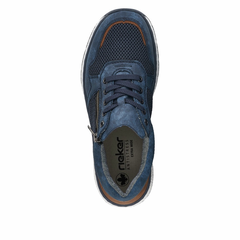Blaue Rieker Herren Sneaker Low B9006-14 mit Reißverschluss sowie Extraweite H. Schuh von oben.