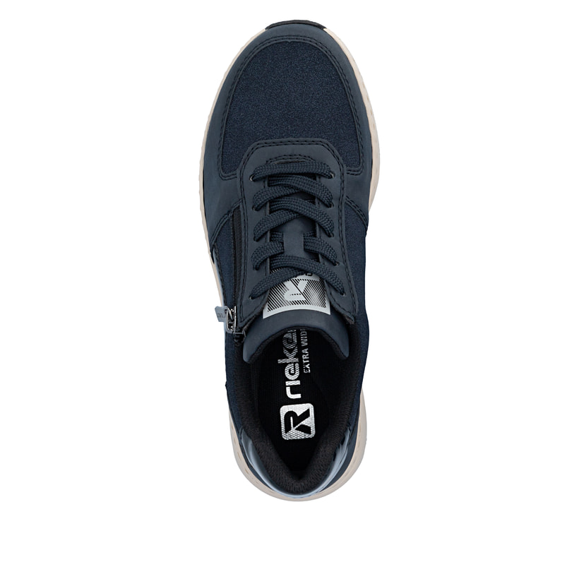 Dunkelblaue Rieker Damen Sneaker Low 53101-15 mit einem Reißverschluss. Schuh von oben.