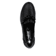 Schwarze Rieker Damen Loafer 41660-00 mit Deko-Kette sowie einem Gummizug. Schuh von oben.