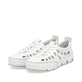 Weiße Rieker Damen Slipper 49956-80, Barfußschuhe mit einem Gummizug. Schuhpaar seitlich schräg.