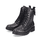 Graue vegane Rieker Damen Biker Boots 73210-42 mit Leo-Print. Schuhpaar seitlich schräg.