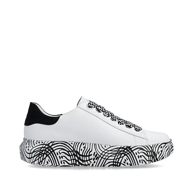 Baskets basses Rieker blanches pour femme W1201-83 en cuir lisse. Côté intérieur de la chaussure.