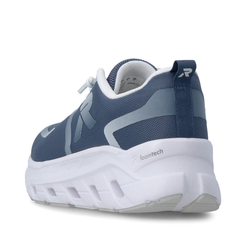 Baskets basses Rieker bleues pour femme W3504-12 avec lacets. Chaussure vue de l'arrière.