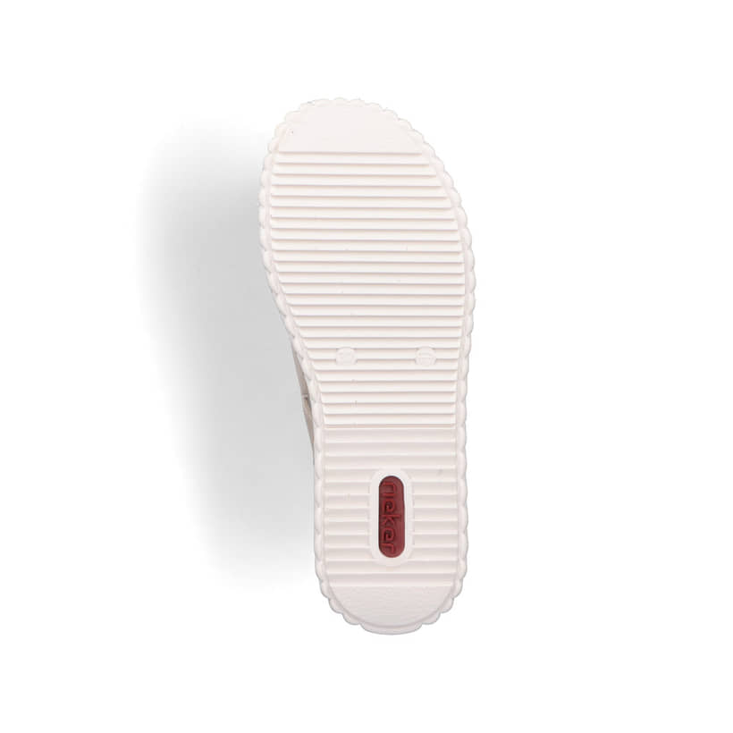 Beige Rieker Keilsandaletten 69260-60 mit trendiger Schnalle. Schuh Laufsohle.
