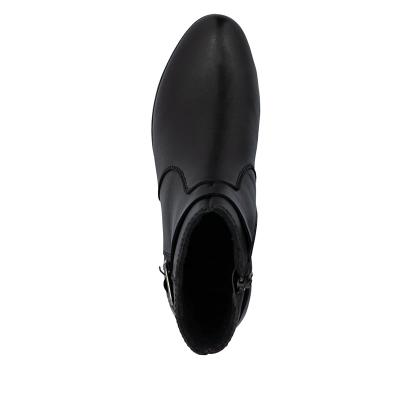 Schwarze Rieker Damen Stiefeletten 78664-00 aus Glattleder mit Reißverschluss. Schuh von oben.