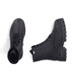 Schwarze Rieker Damen Biker Boots Z9447-00 mit wasserabweisender TEX-Membran. Schuh von oben, liegend.
