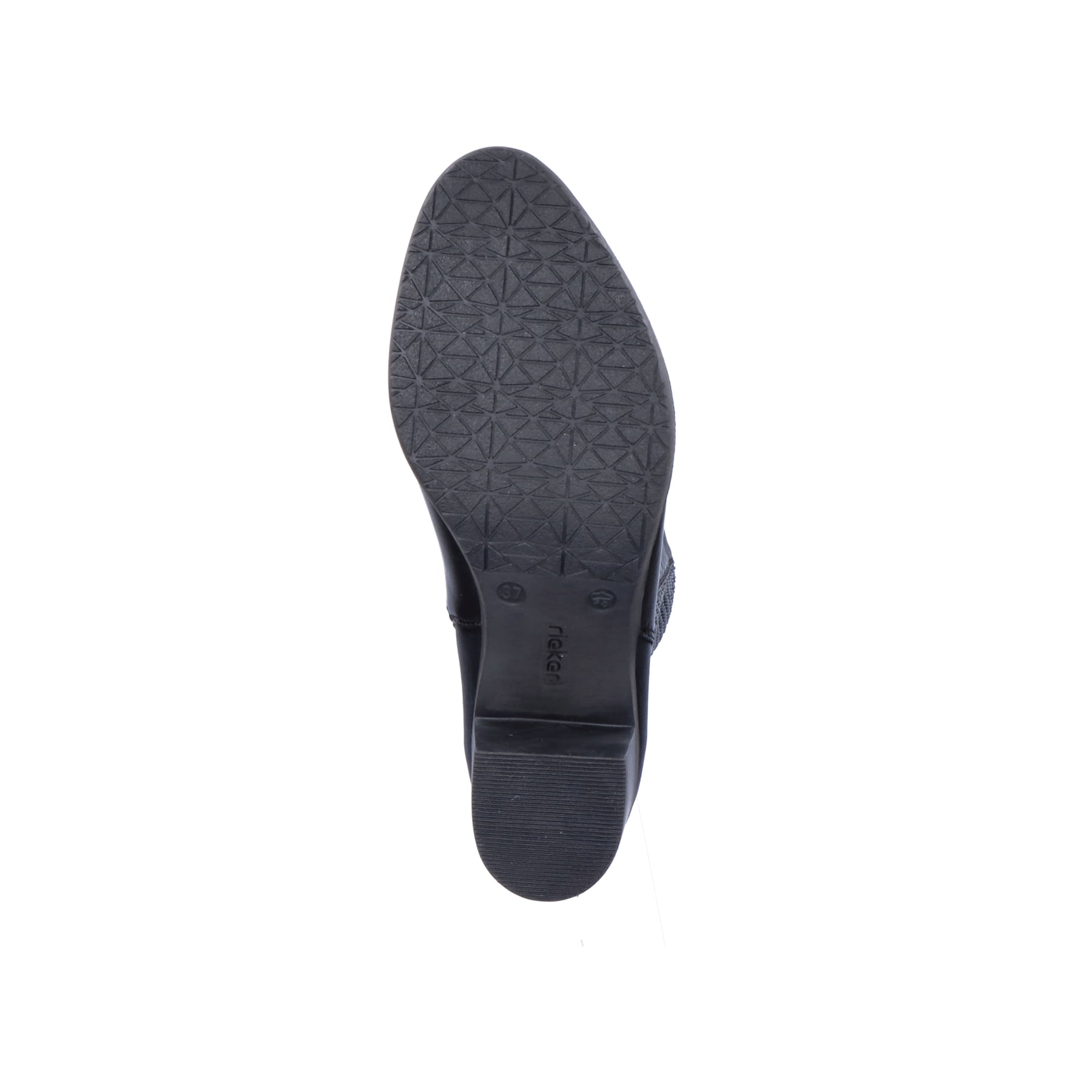 Schwarze Rieker Damen Hochschaftstiefel Y2050-00 aus Glattleder. Schuh Laufsohle.