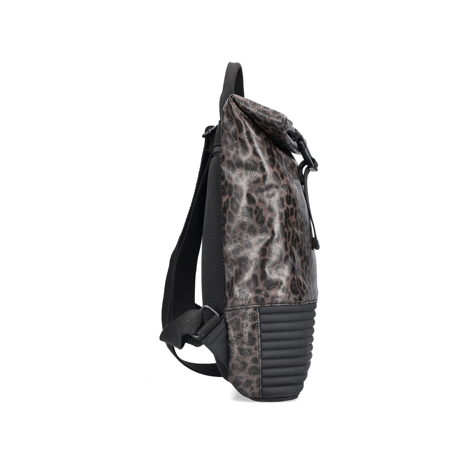 Rieker Rucksack H1426-25 in Animalprint mit Reißverschluss, Laptopfach und Rückenpolster. Rechtsseitig.