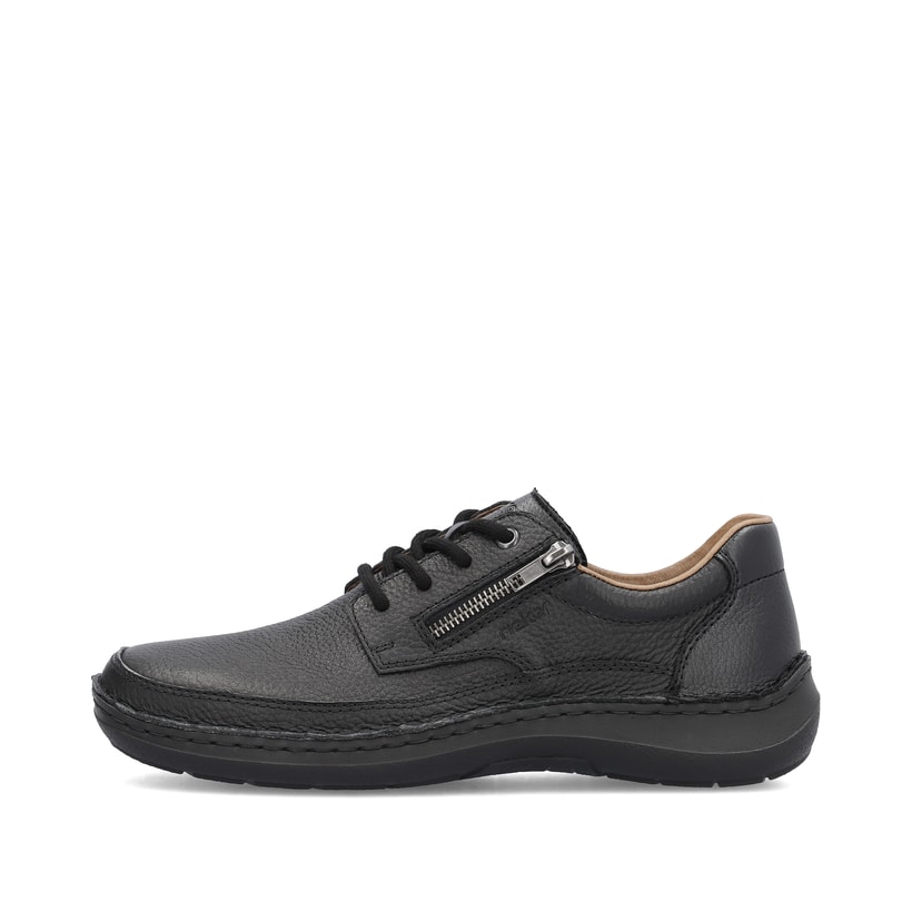 Schwarze Rieker Herren Schnürschuhe 03002-00 mit einem Reißverschluss. Schuh Außenseite.