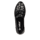 Schwarze Rieker Damen Loafer N9350-00 mit Deko-Kette sowie einem Gummizug. Schuh von oben.