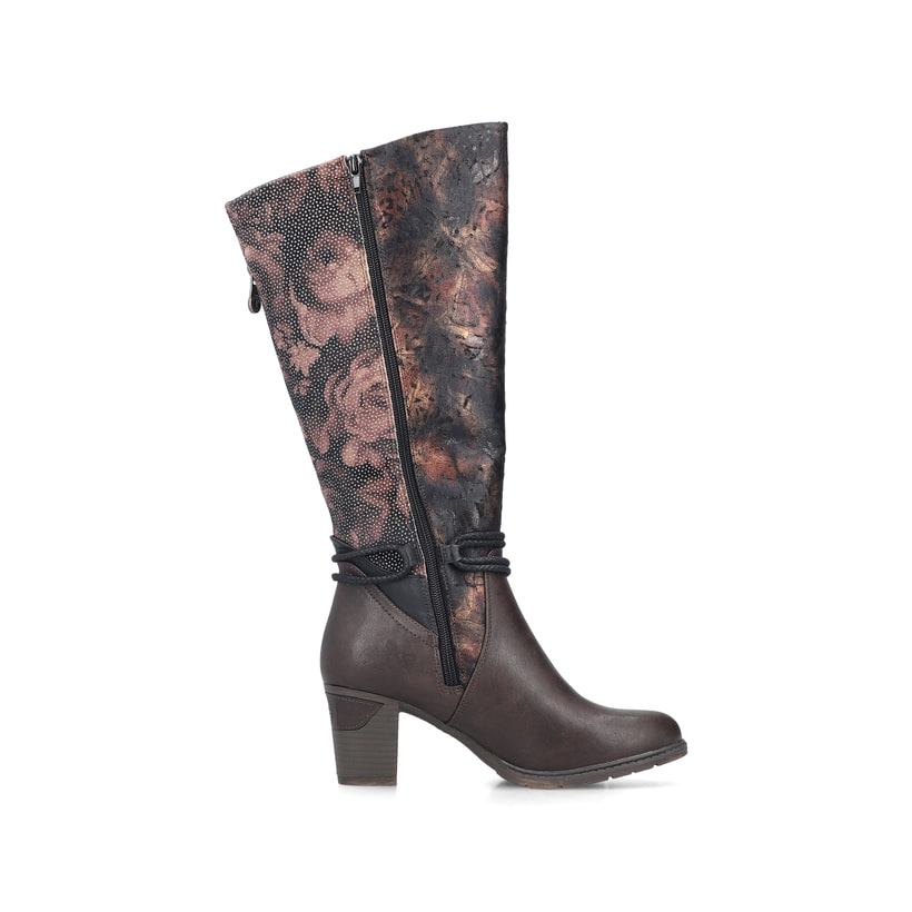 Brombeerfarbene Rieker Damen Hochschaftstiefel 96059-90 mit floralem Aufdruck. Schuh Innenseite.