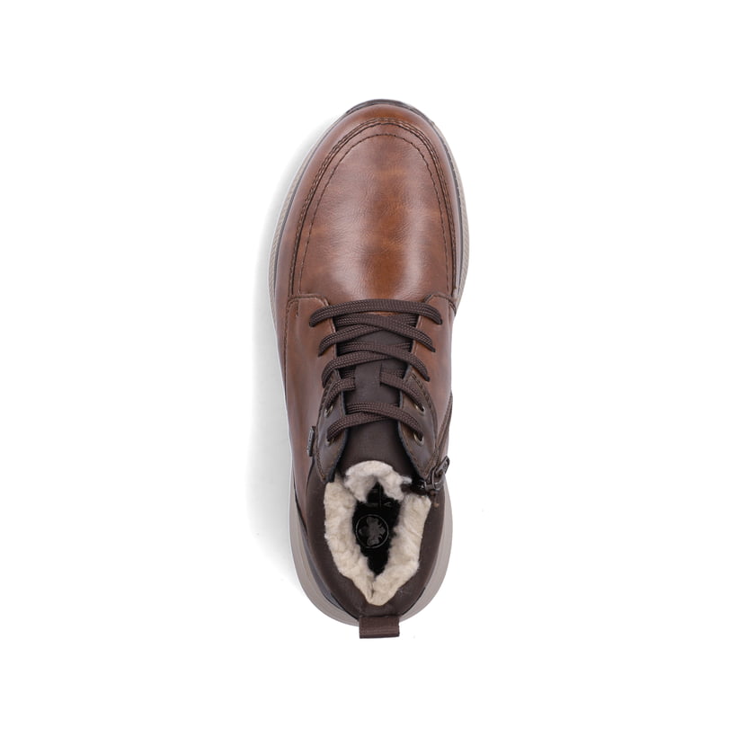 Braun-dunkelblaue Rieker Herren Schnürstiefel B1824-24 mit der lightsole+. Schuh von oben.